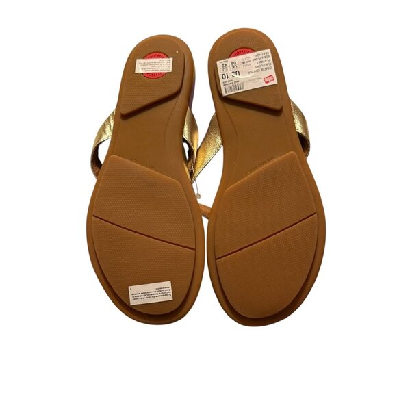 Fitflop Womens Gold metallic Leather Flip Flops Size 10 NWOT - Picture 2 of 6